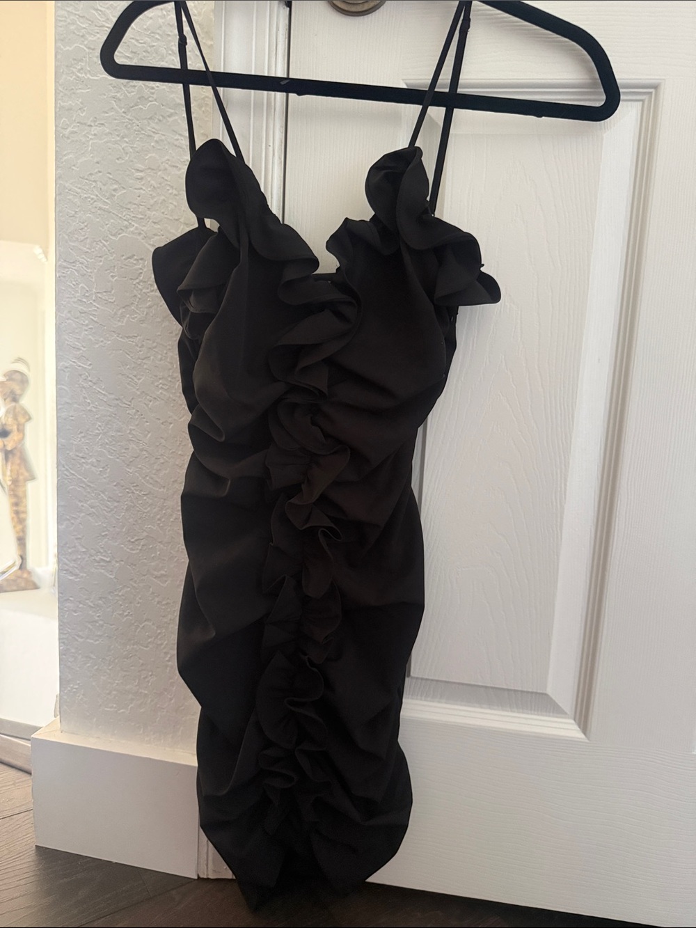 Zara Ruffled Ruched Black Mini Dress Size XS - Picture 3 of 5